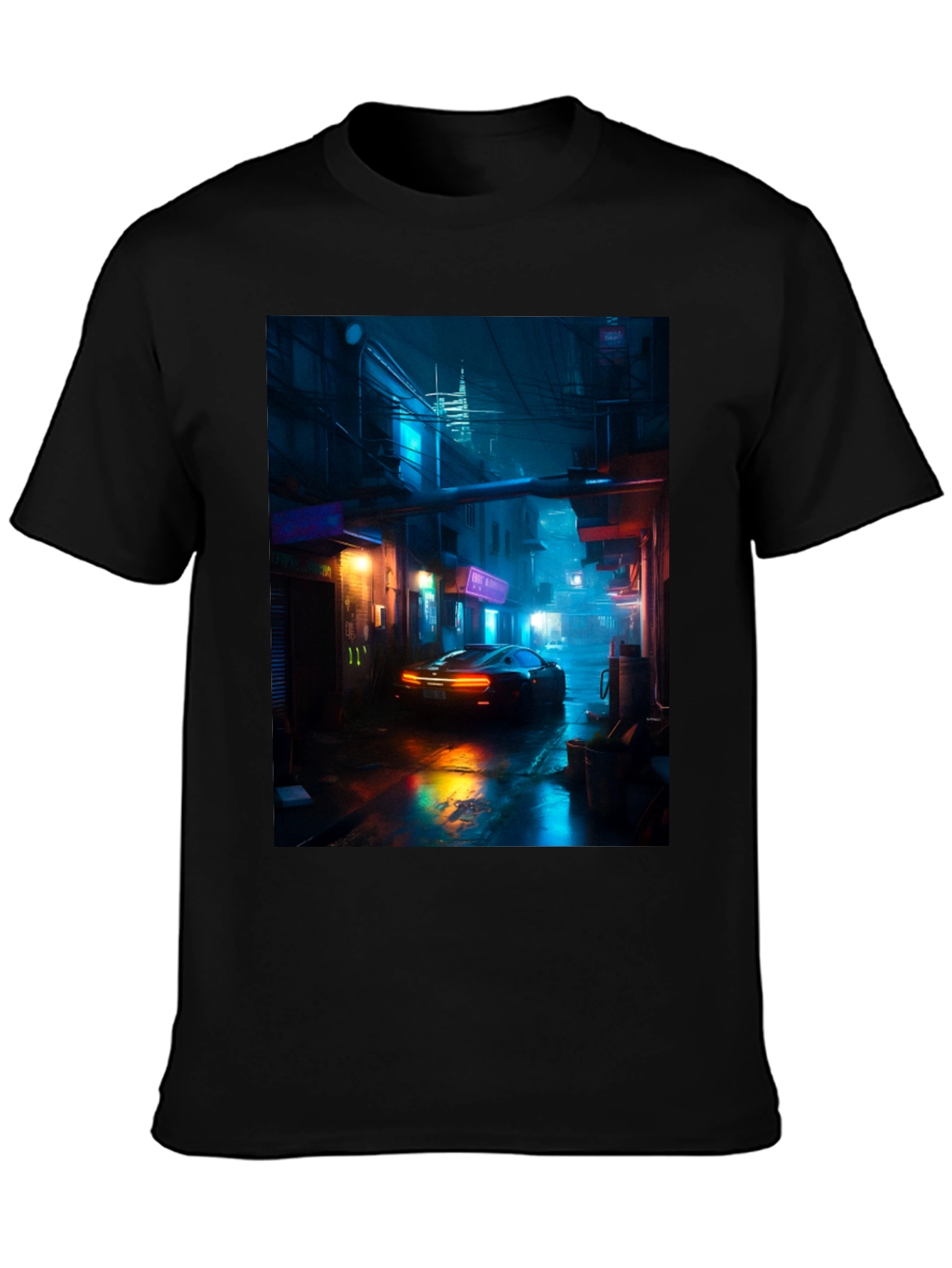 Cyberpunk Car T-Shirt - Neon Cityscape Graphic Tee