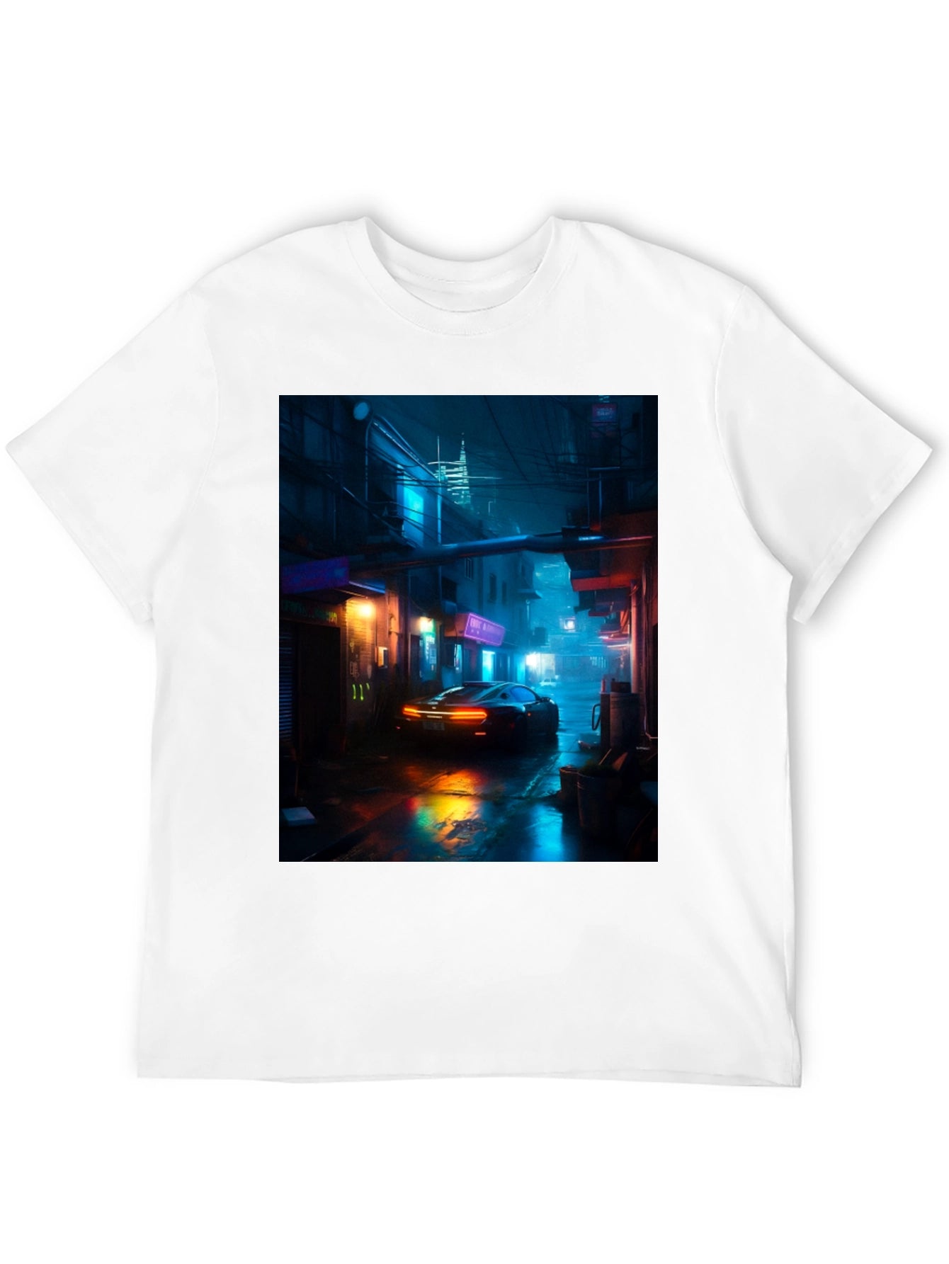 Cyberpunk Car T-Shirt - Neon Cityscape Graphic Tee