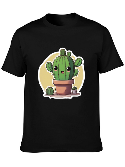 Cute Cartoon Cactus Black T-Shirt