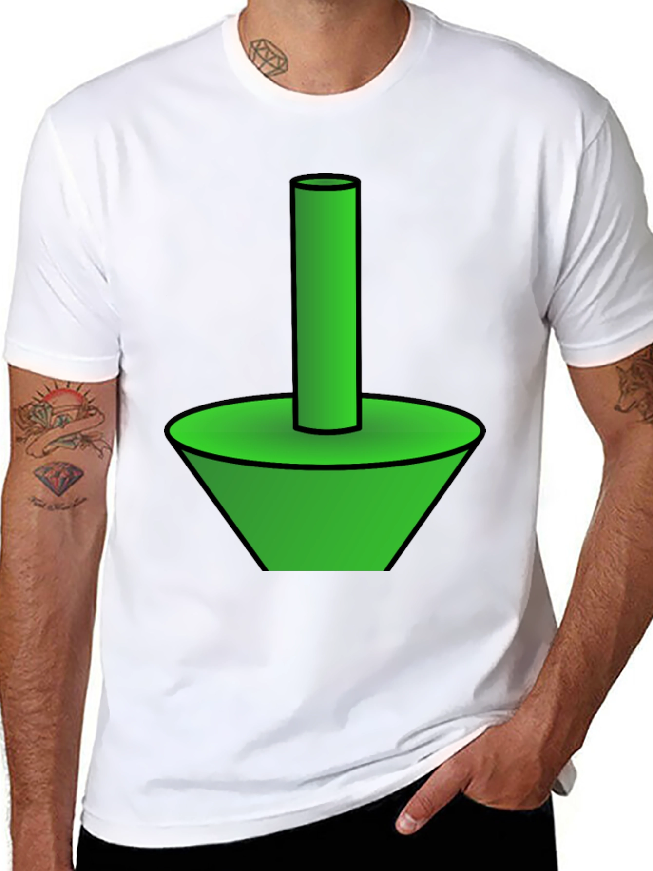 Funky Green Cone & Cylinder Graphic T-Shirt