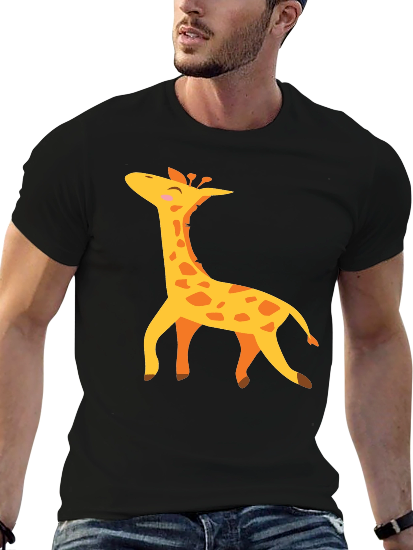 Giraffe Graphic T-Shirt - Black Crew Neck Tee