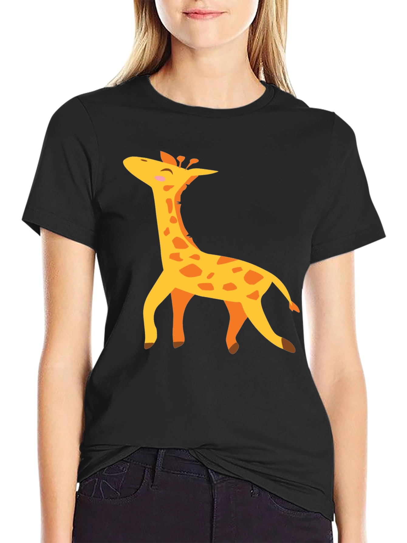 Giraffe Graphic T-Shirt - Black Crew Neck Tee