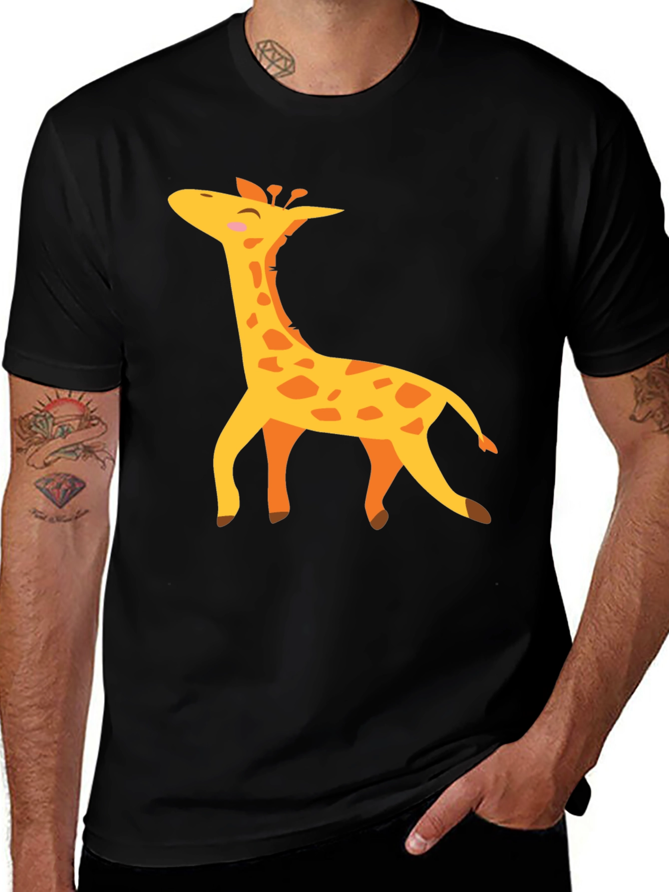 Giraffe Graphic T-Shirt - Black Crew Neck Tee