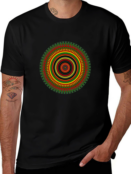 Rasta Mandala Black T-Shirt - Vivid Graphic Print