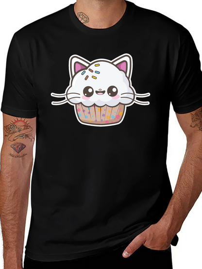 Cute Kawaii Cat Cupcake Black T-Shirt