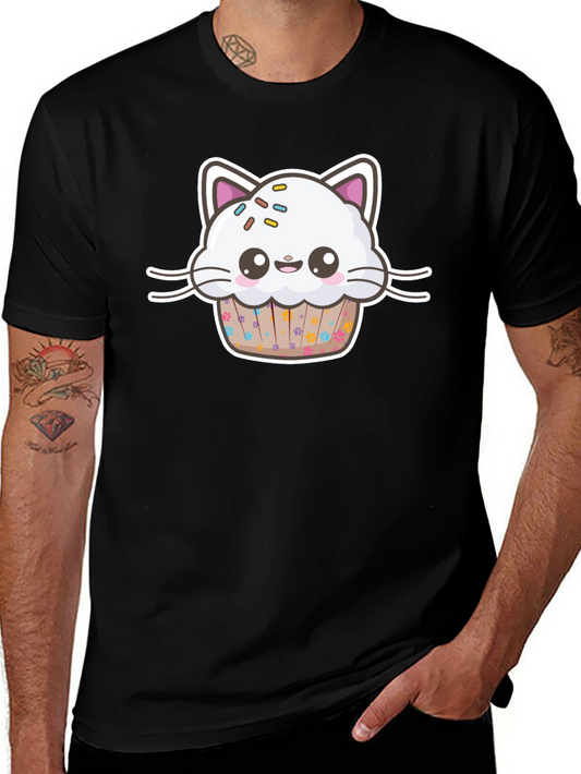 Cute Kawaii Cat Cupcake Black T-Shirt