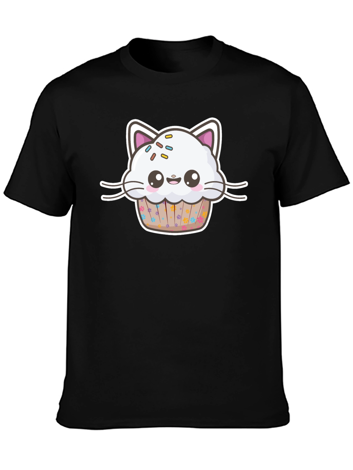 Cute Kawaii Cat Cupcake Black T-Shirt