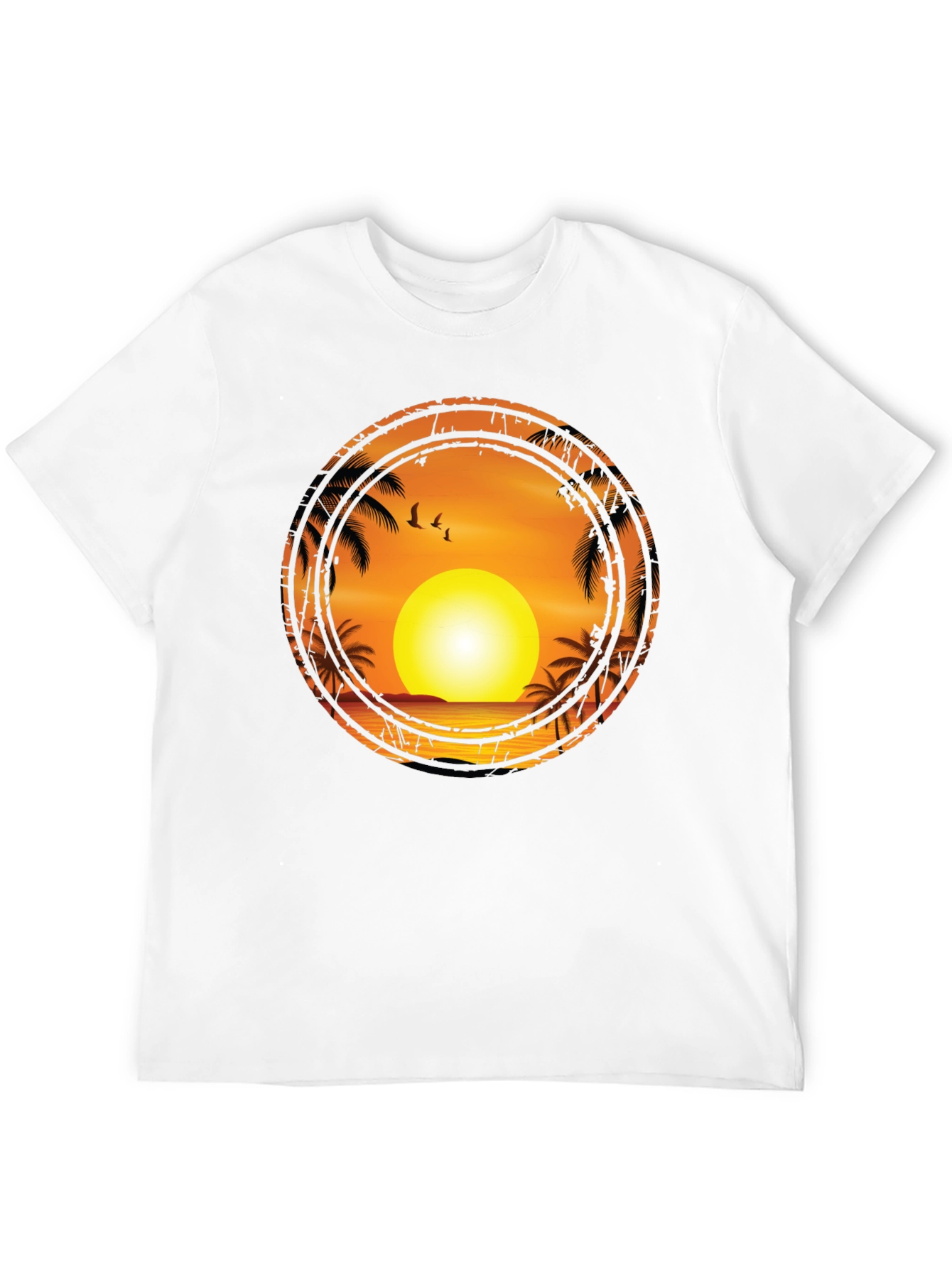 Sunset Palm Tree Graphic Tee - Black