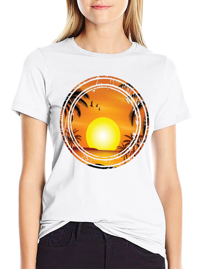 Sunset Palm Tree Graphic Tee - Black