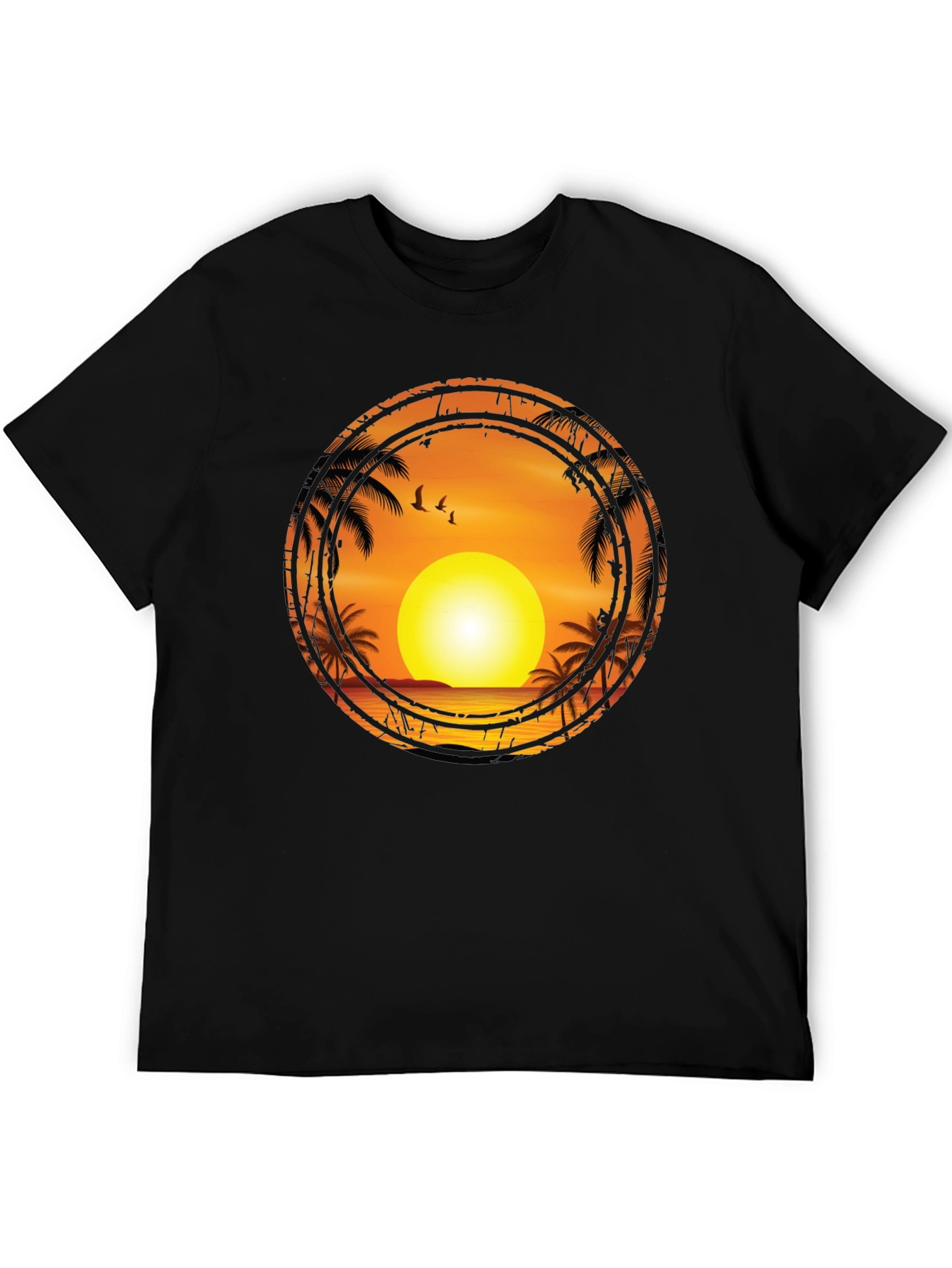 Sunset Palm Tree Graphic Tee - Black
