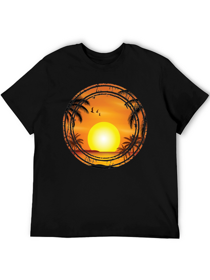Sunset Palm Tree Graphic Tee - Black