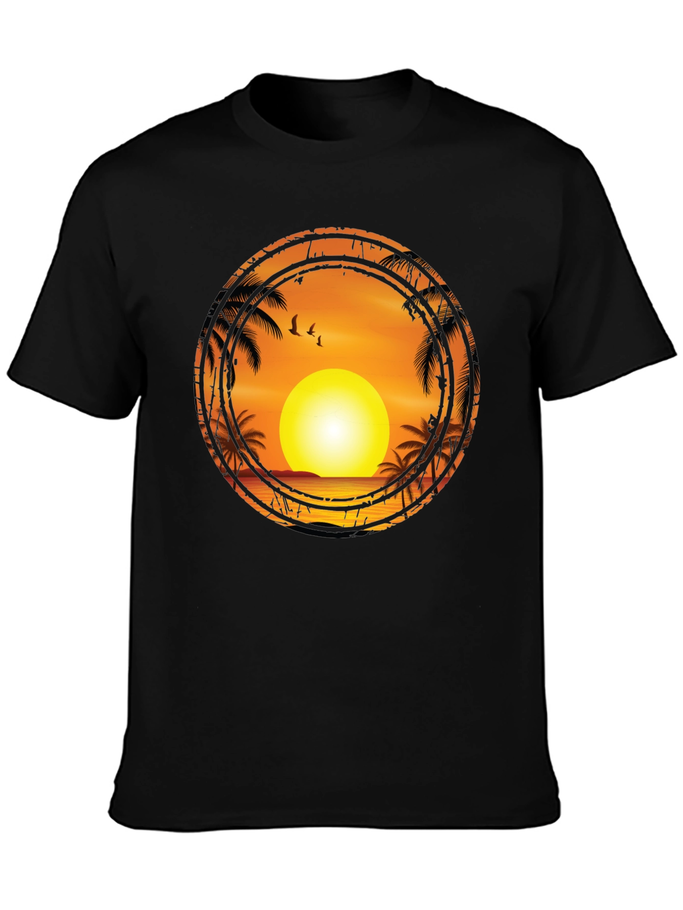 Sunset Palm Tree Graphic Tee - Black