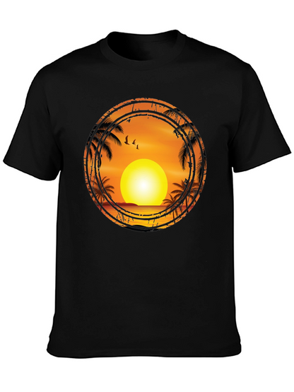Sunset Palm Tree Graphic Tee - Black