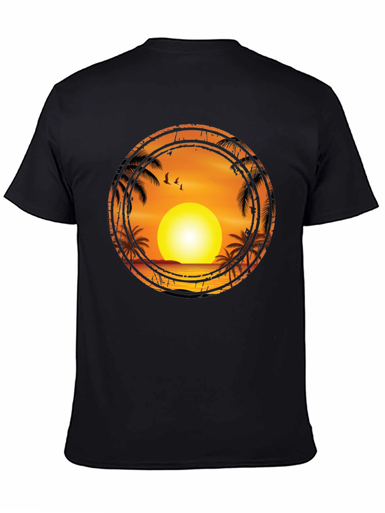Sunset Palm Tree Graphic Tee - Black