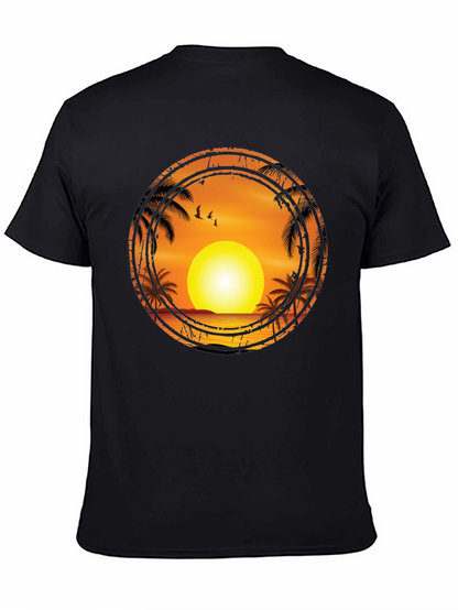 Sunset Palm Tree Graphic Tee - Black
