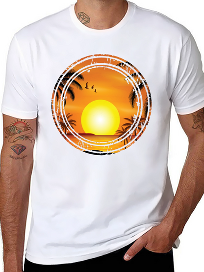 Sunset Palm Tree Graphic Tee - Black