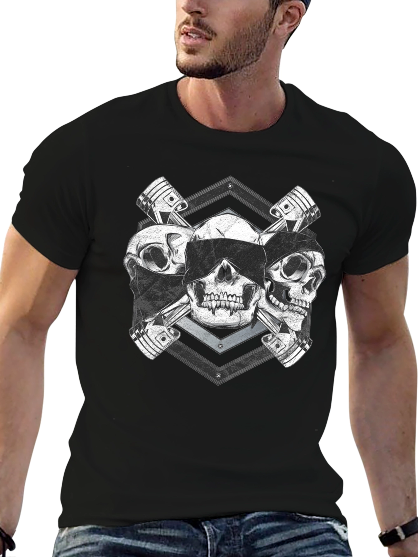 Skull & Piston Graphic Tee - Mechanic Style T-Shirt