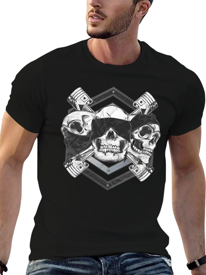 Skull & Piston Graphic Tee - Mechanic Style T-Shirt