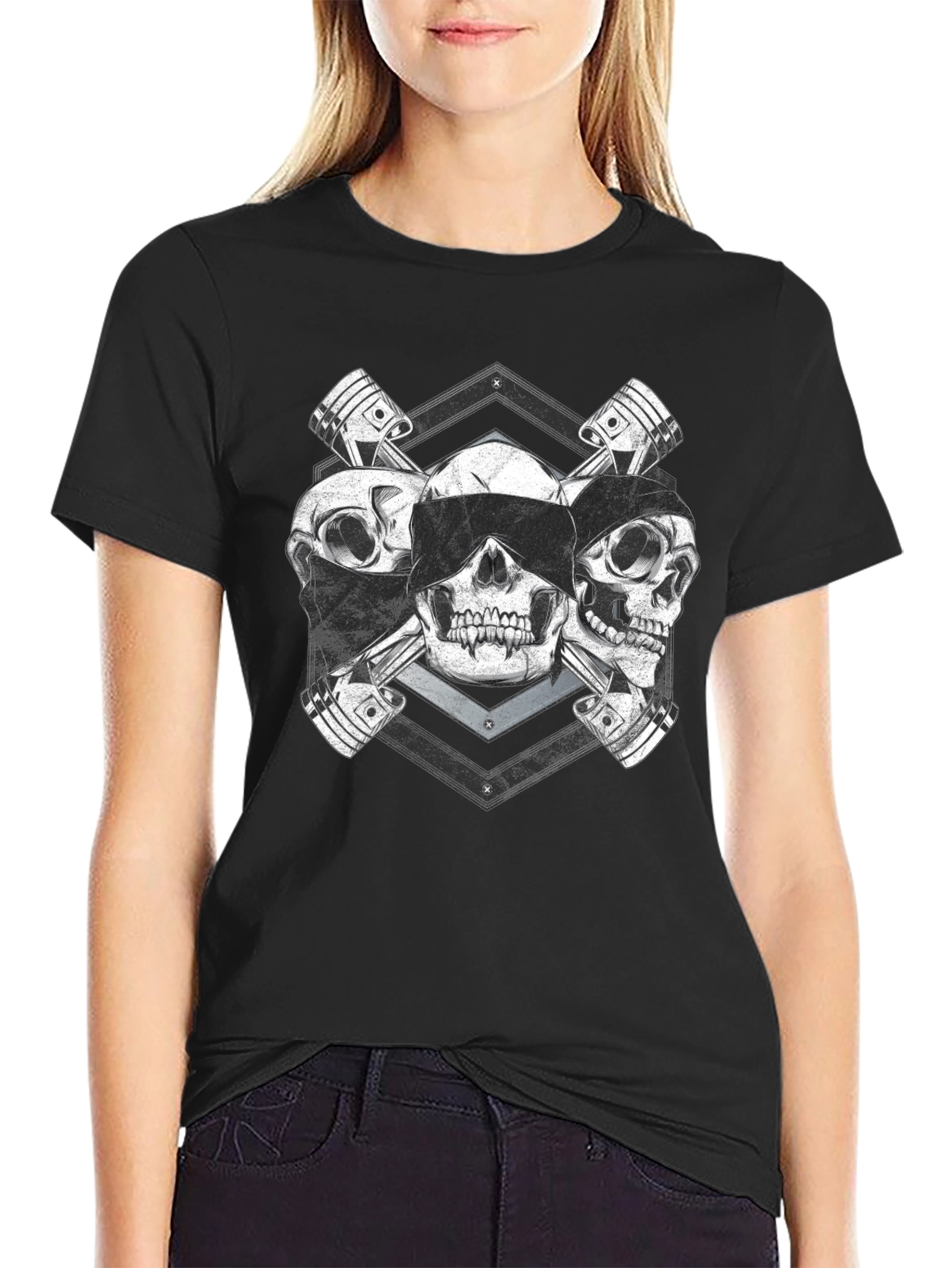 Skull & Piston Graphic Tee - Mechanic Style T-Shirt