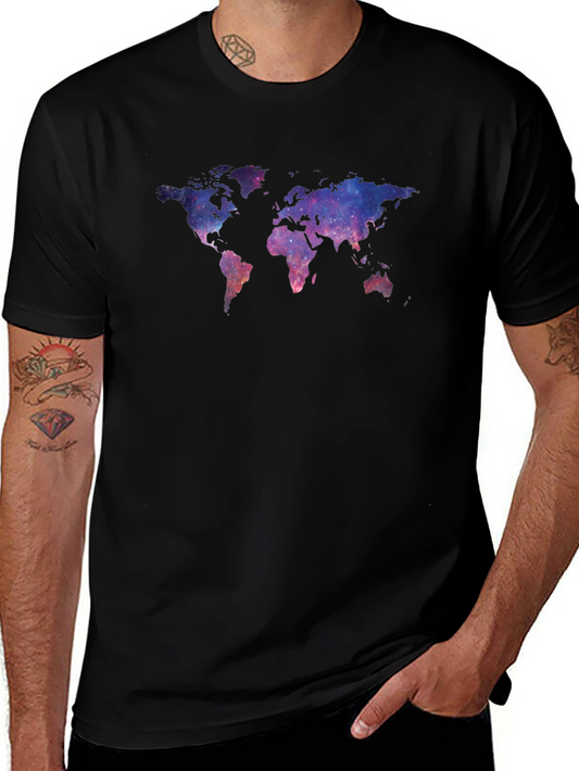 Galaxy World Map Graphic Tee - Black Unisex T-Shirt