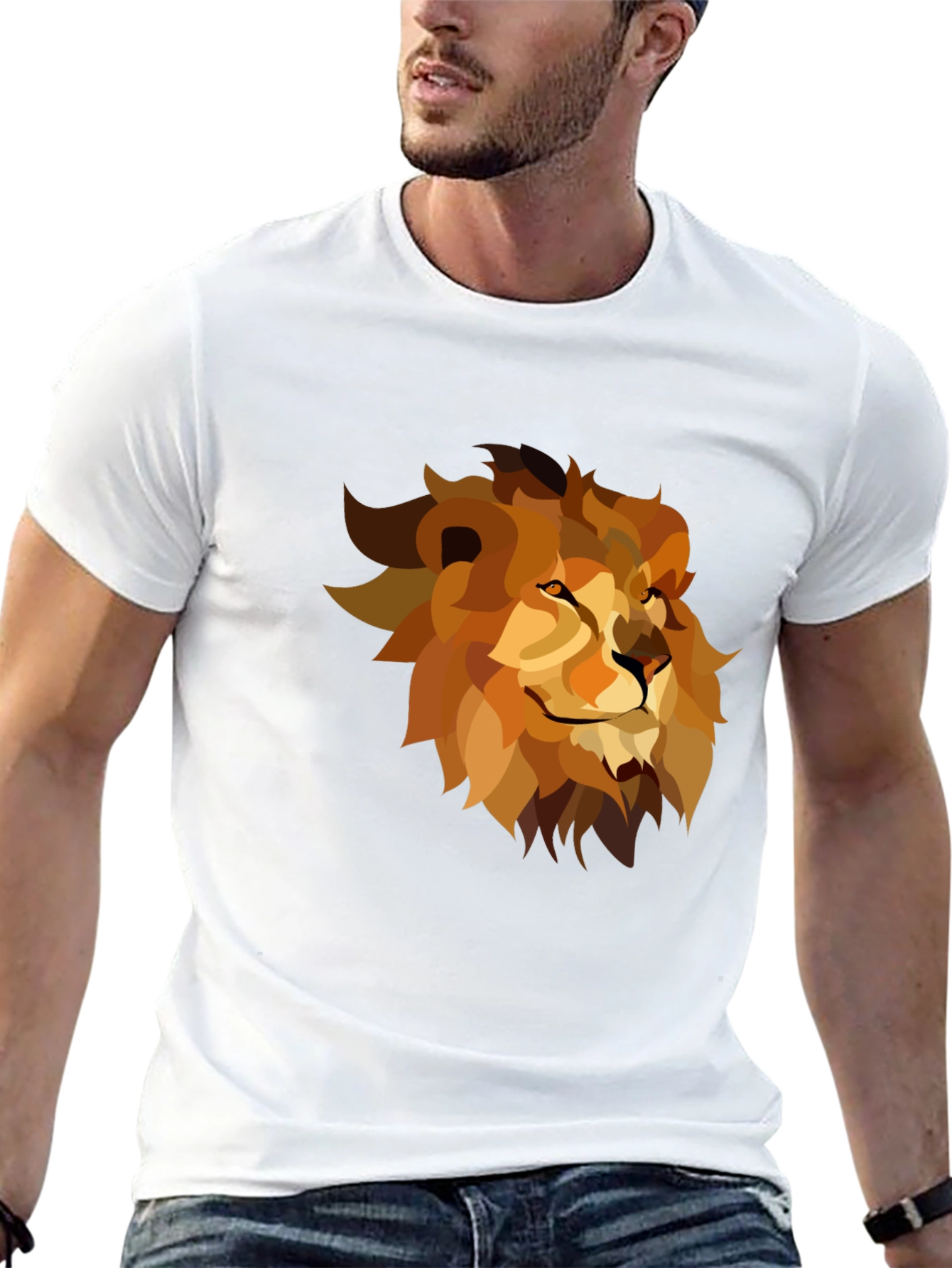 Geometric Lion Graphic Tee - Black