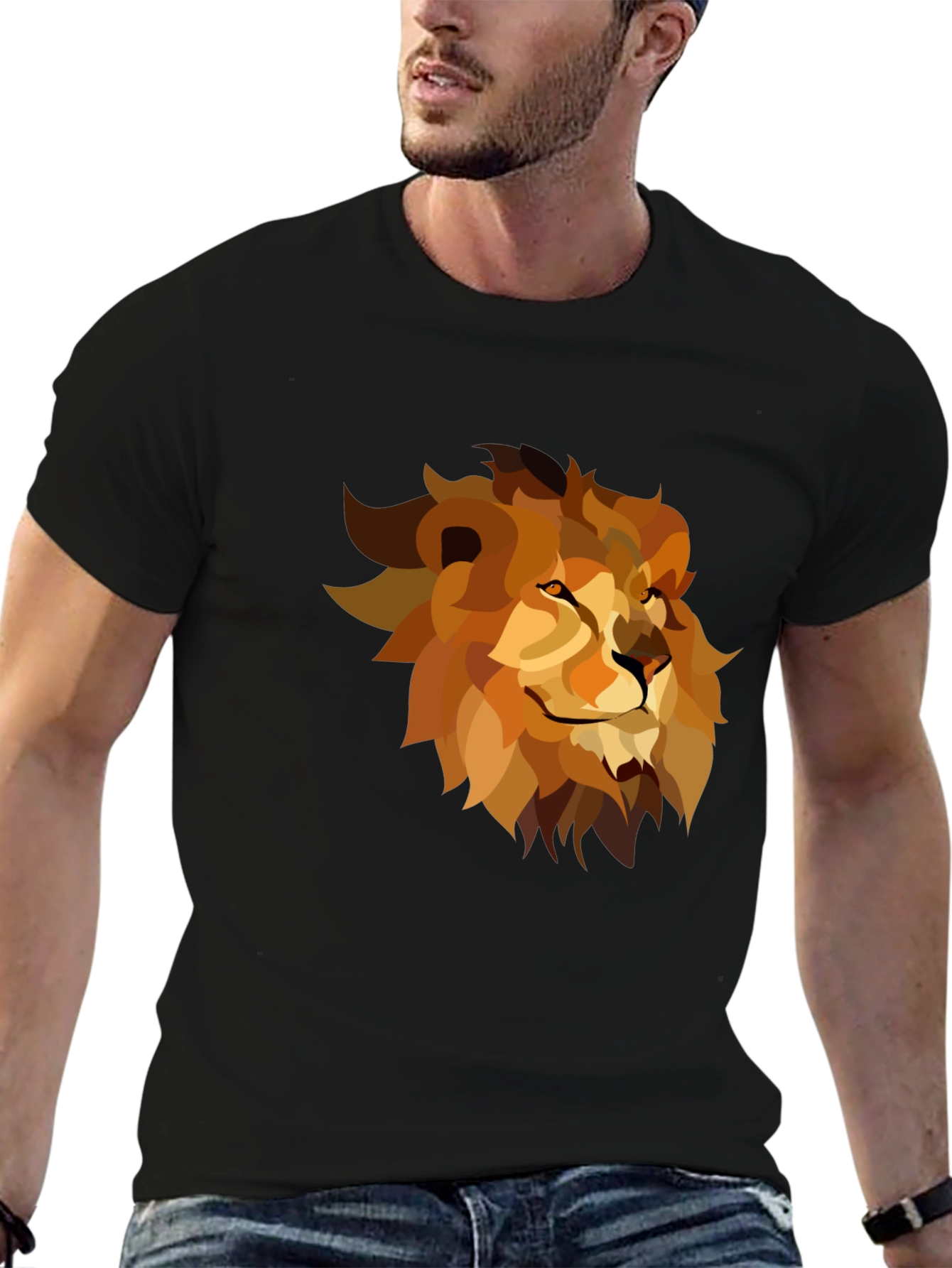 Geometric Lion Graphic Tee - Black