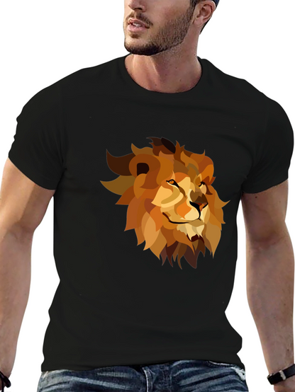 Geometric Lion Graphic Tee - Black