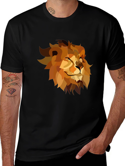 Geometric Lion Graphic Tee - Black