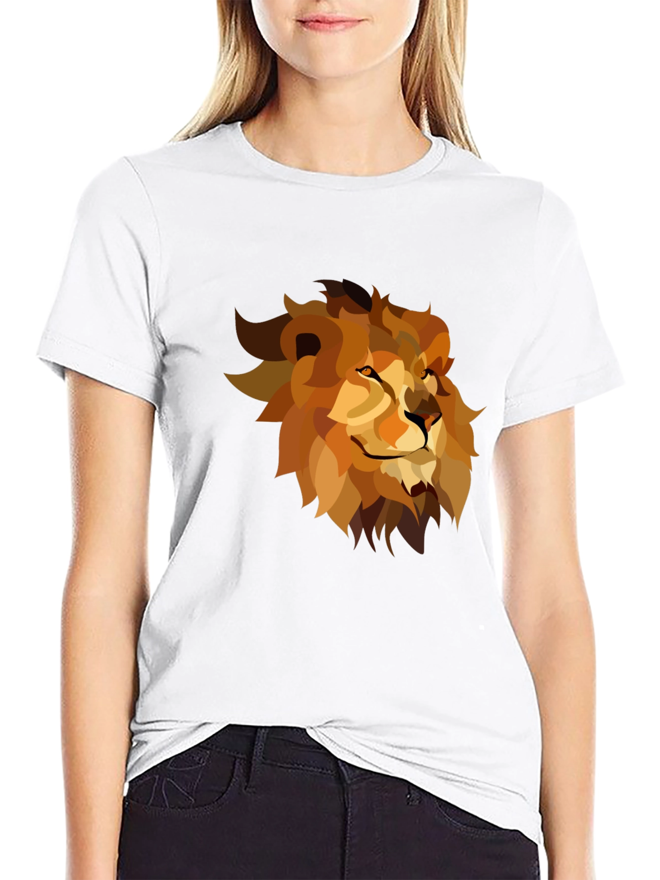 Geometric Lion Graphic Tee - Black