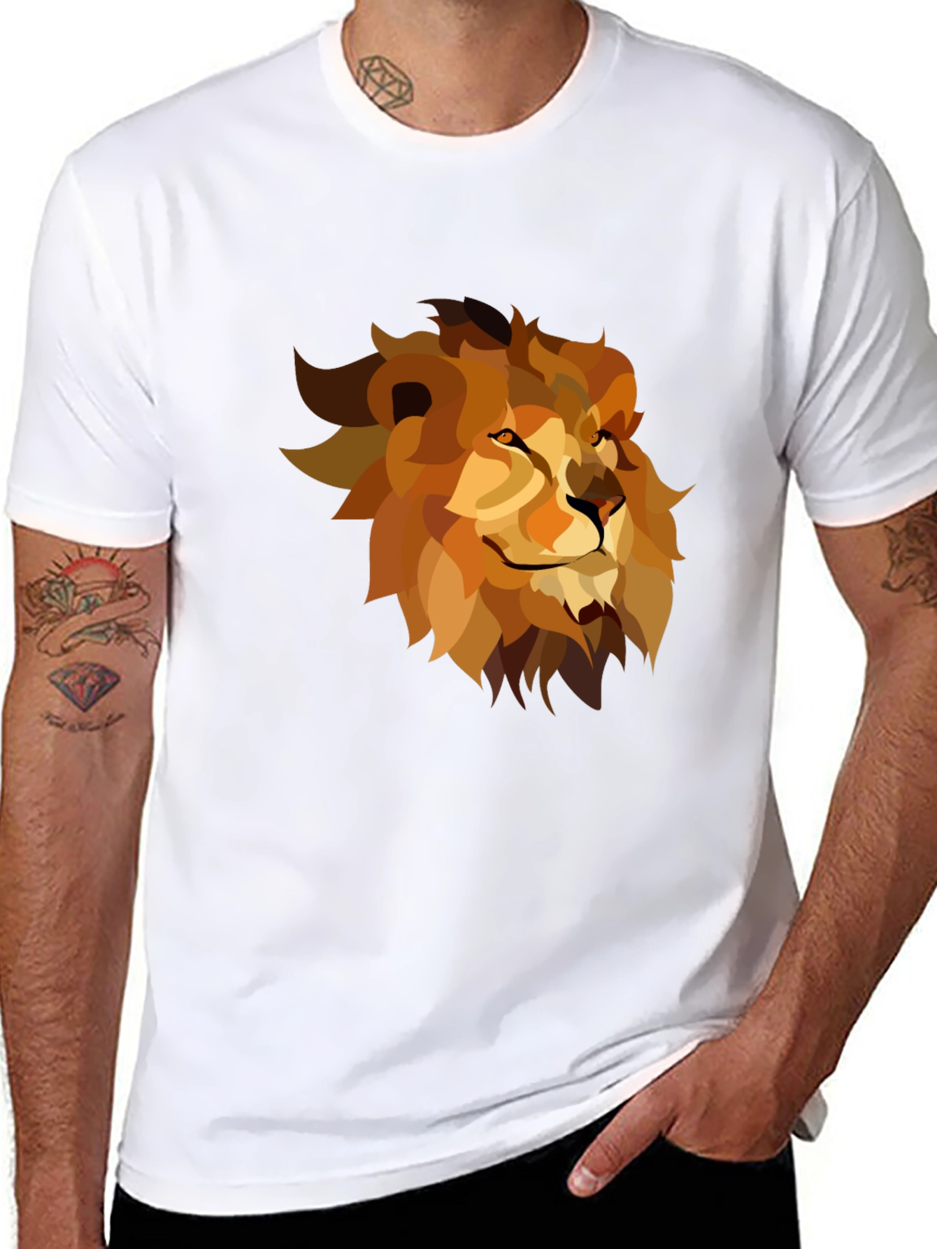 Geometric Lion Graphic Tee - Black