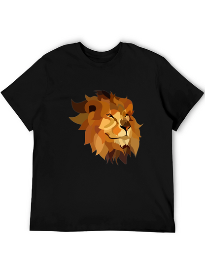 Geometric Lion Graphic Tee - Black