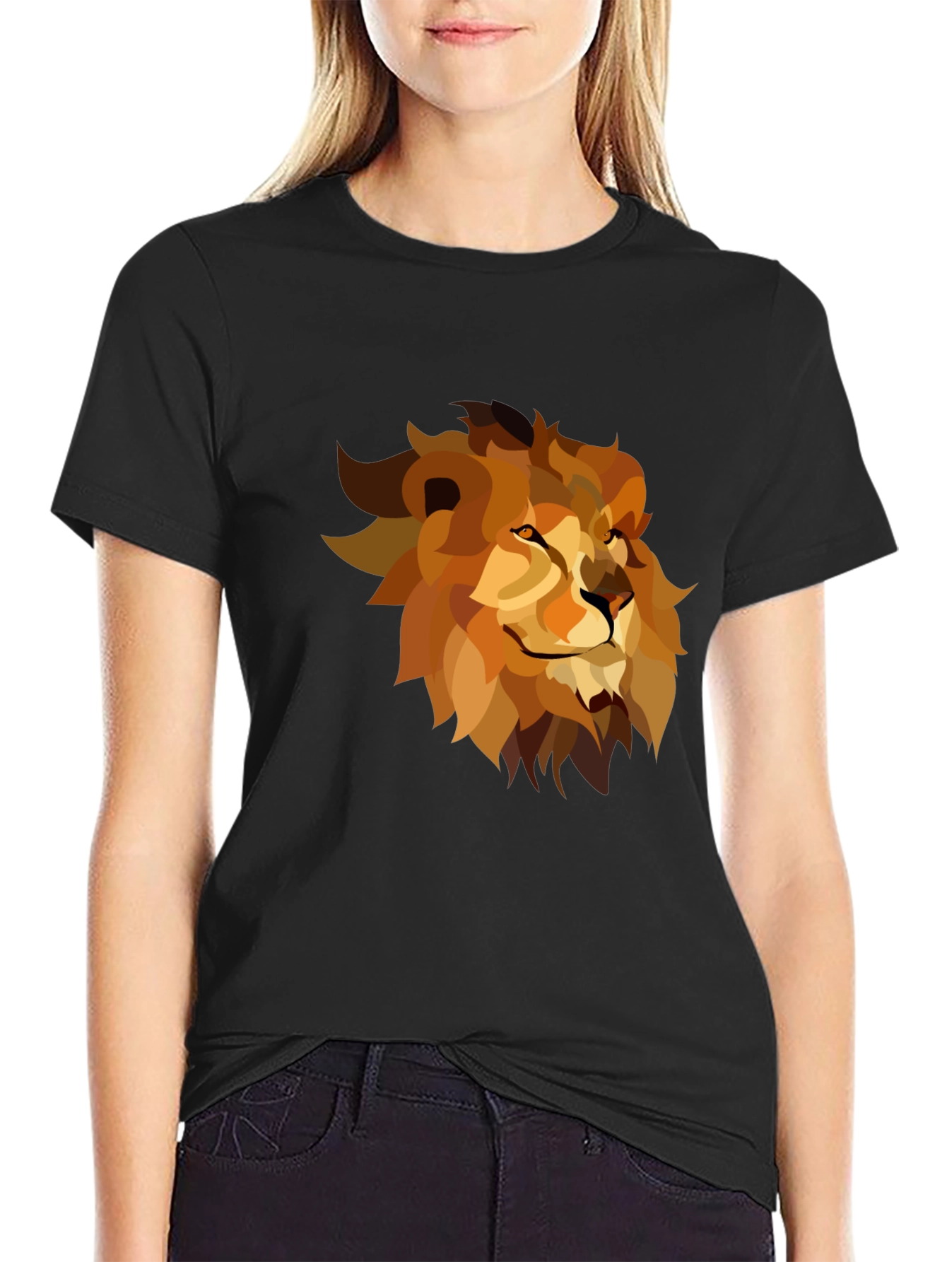 Geometric Lion Graphic Tee - Black