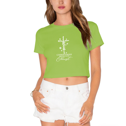 Christmas Begins With Christ Cross Green Holiday Crop Top