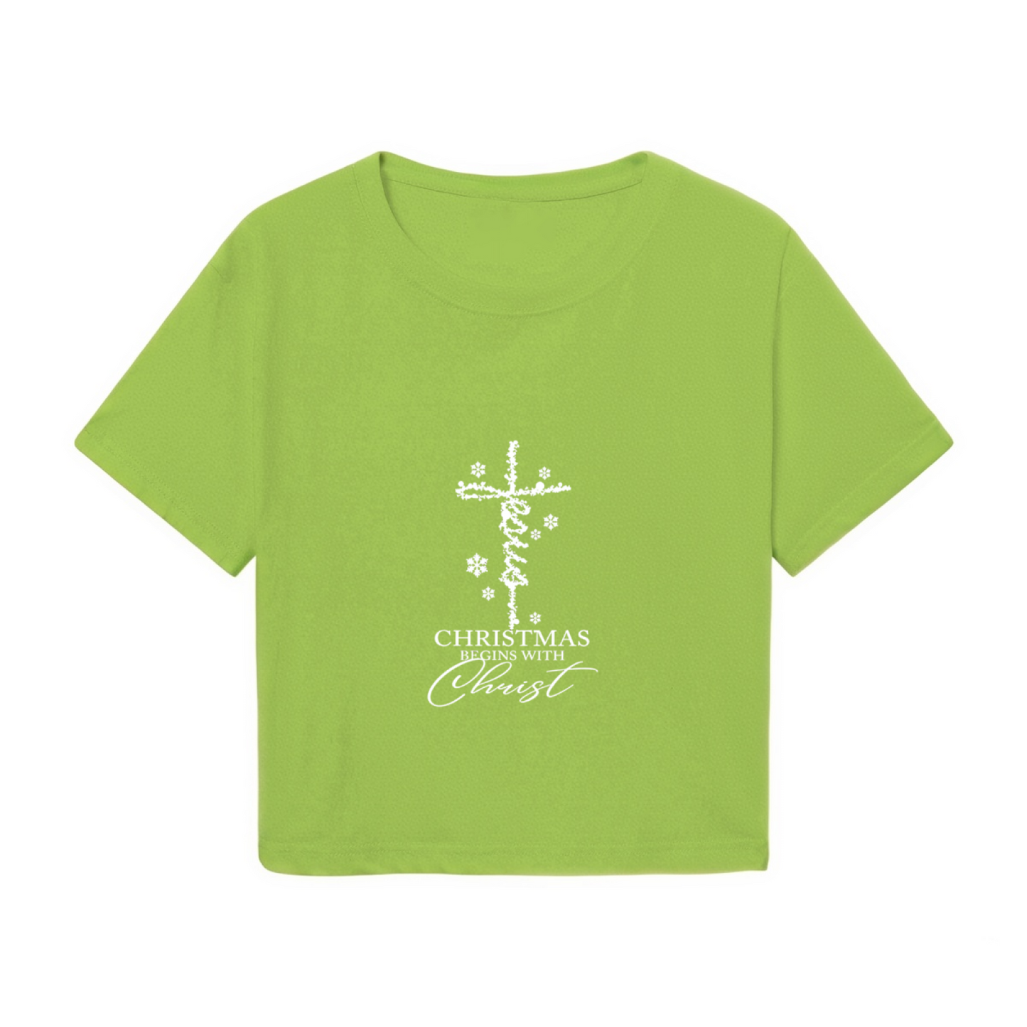 Christmas Begins With Christ Cross Green Holiday Crop Top