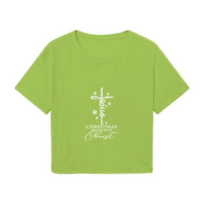 Christmas Begins With Christ Cross Green Holiday Crop Top