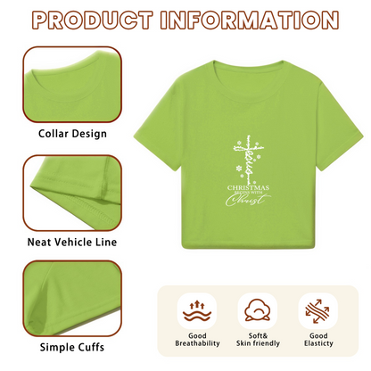 Christmas Begins With Christ Cross Green Holiday Crop Top