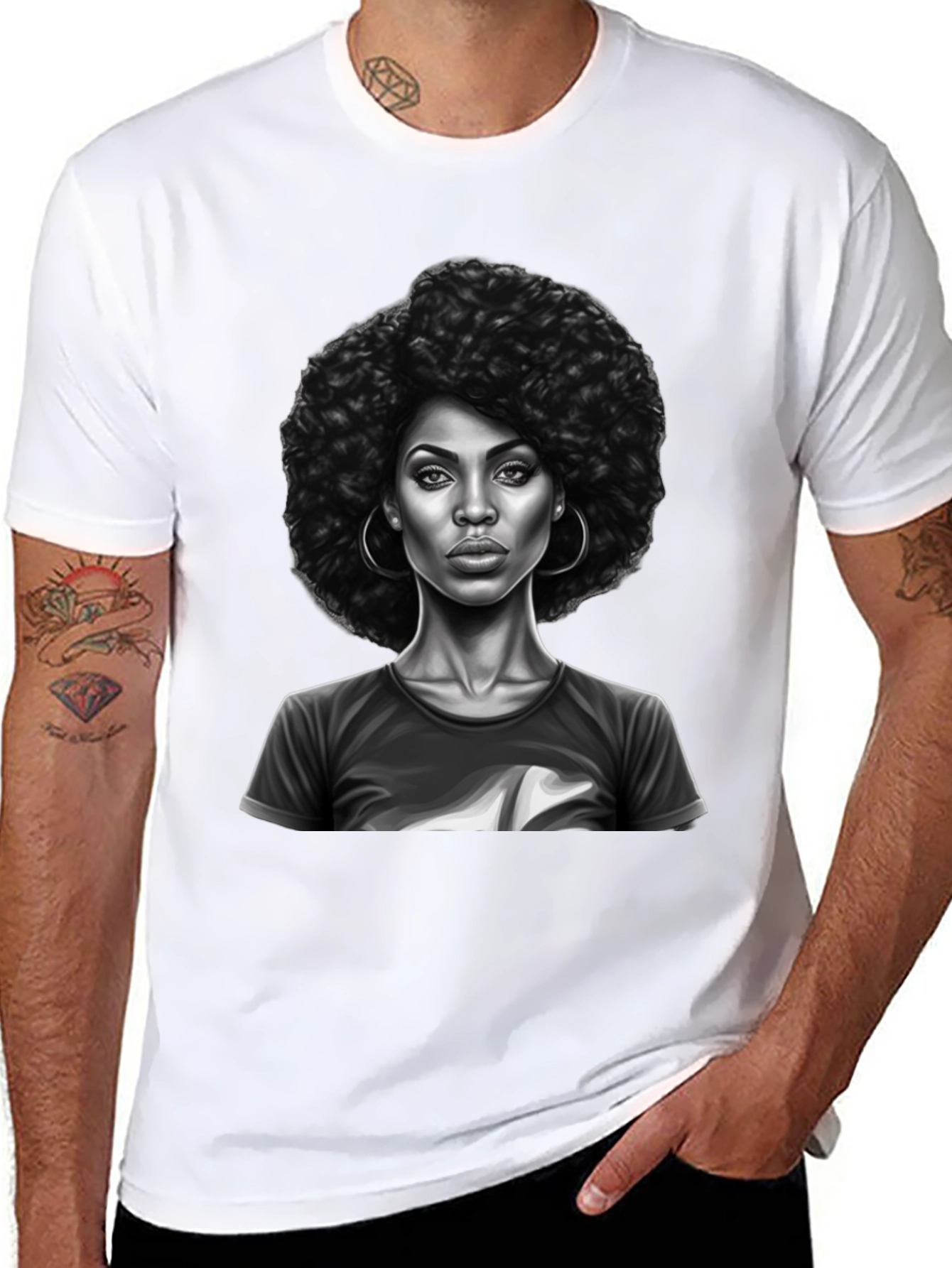 Afro Woman Graphic Print Black T-Shirt