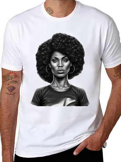 Afro Woman Graphic Print Black T-Shirt