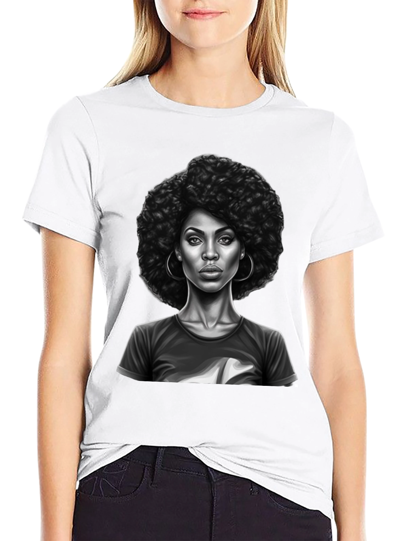 Afro Woman Graphic Print Black T-Shirt