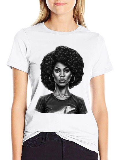 Afro Woman Graphic Print Black T-Shirt