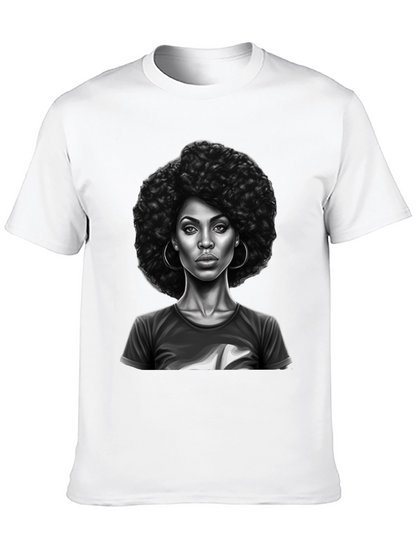 Afro Woman Graphic Print Black T-Shirt