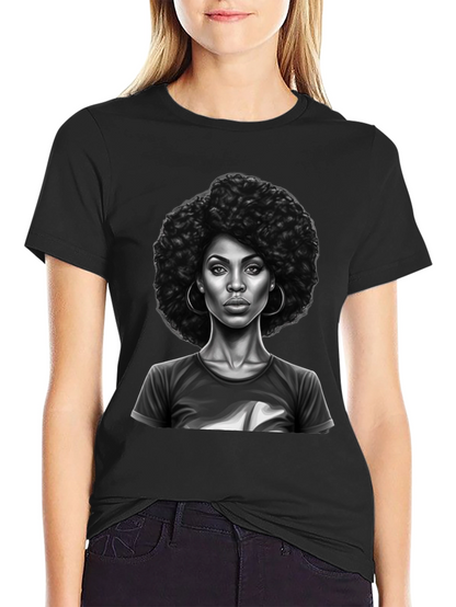 Afro Woman Graphic Print Black T-Shirt
