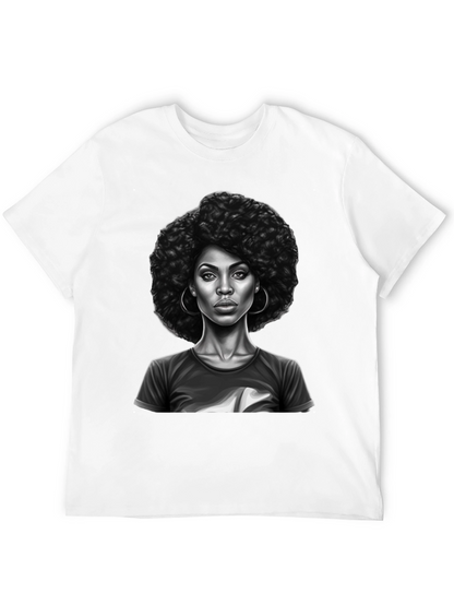 Afro Woman Graphic Print Black T-Shirt