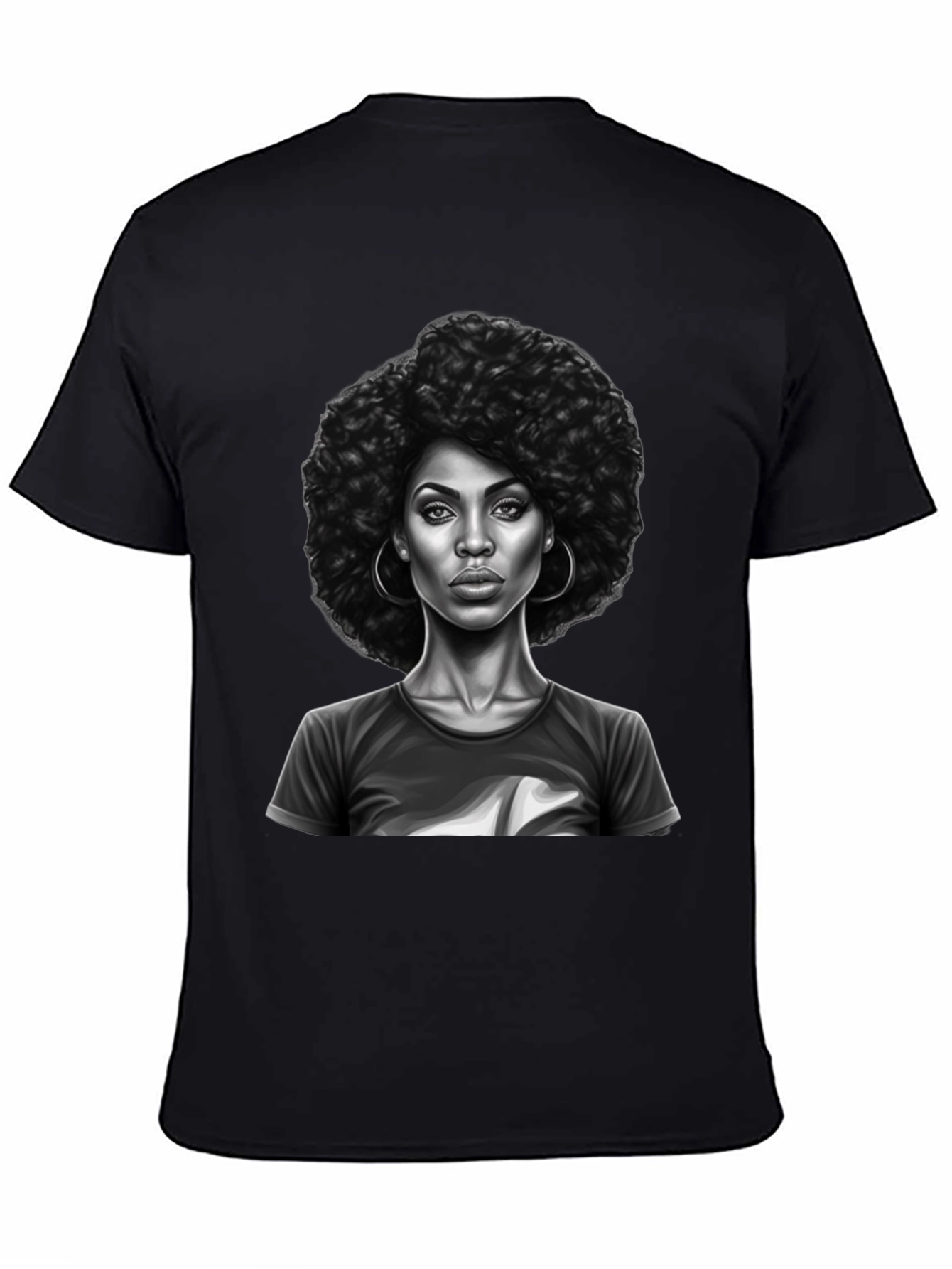Afro Woman Graphic Print Black T-Shirt