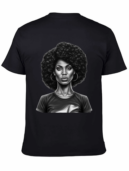 Afro Woman Graphic Print Black T-Shirt