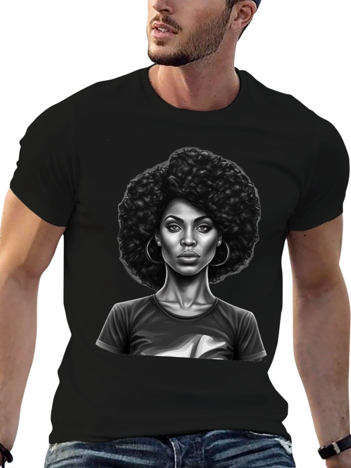 Afro Woman Graphic Print Black T-Shirt