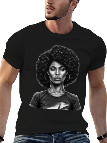 Afro Woman Graphic Print Black T-Shirt