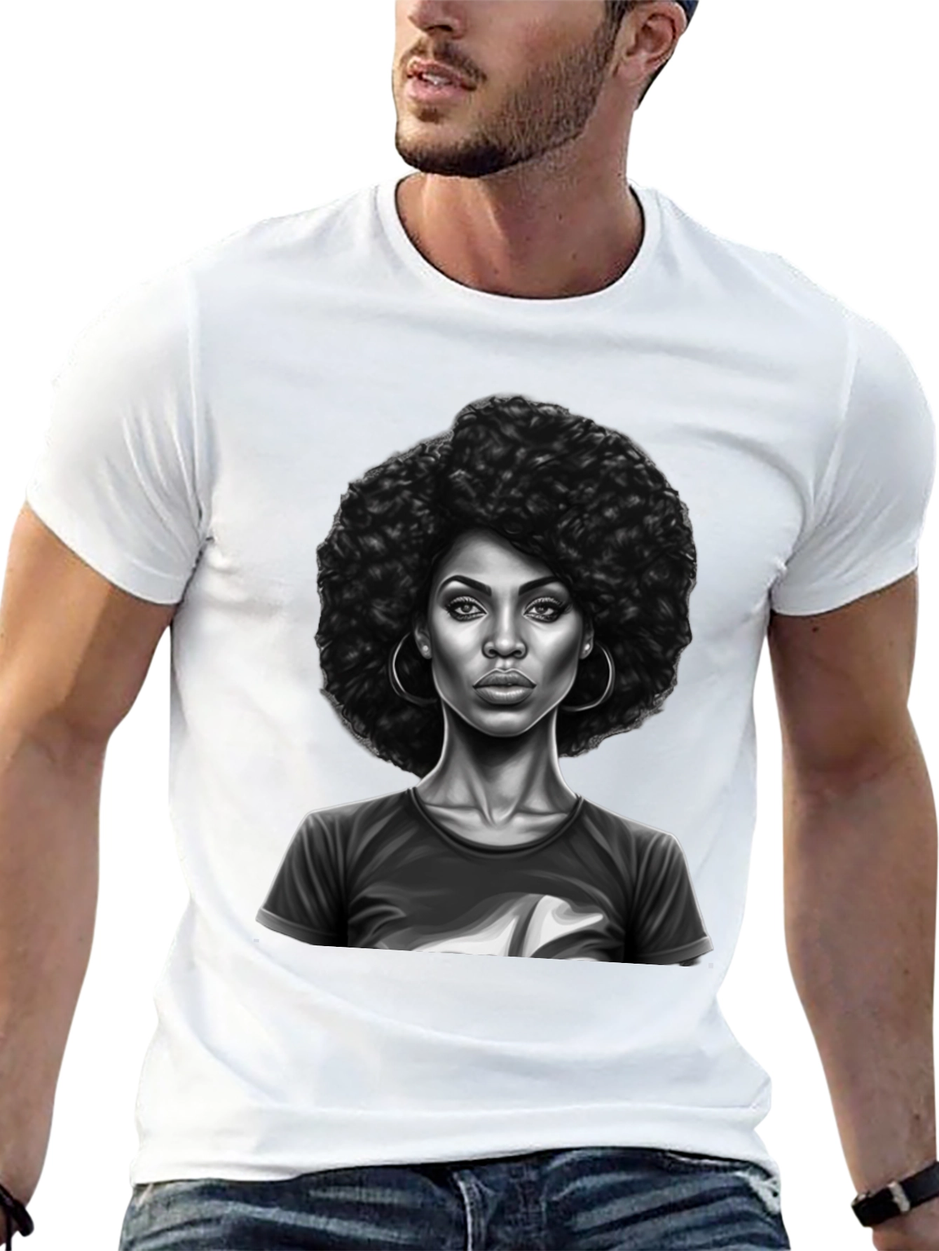 Afro Woman Graphic Print Black T-Shirt
