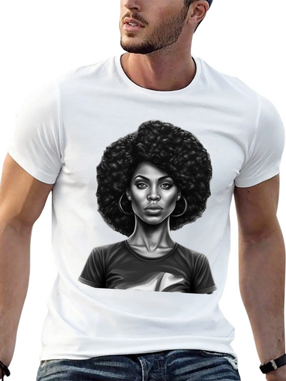 Afro Woman Graphic Print Black T-Shirt