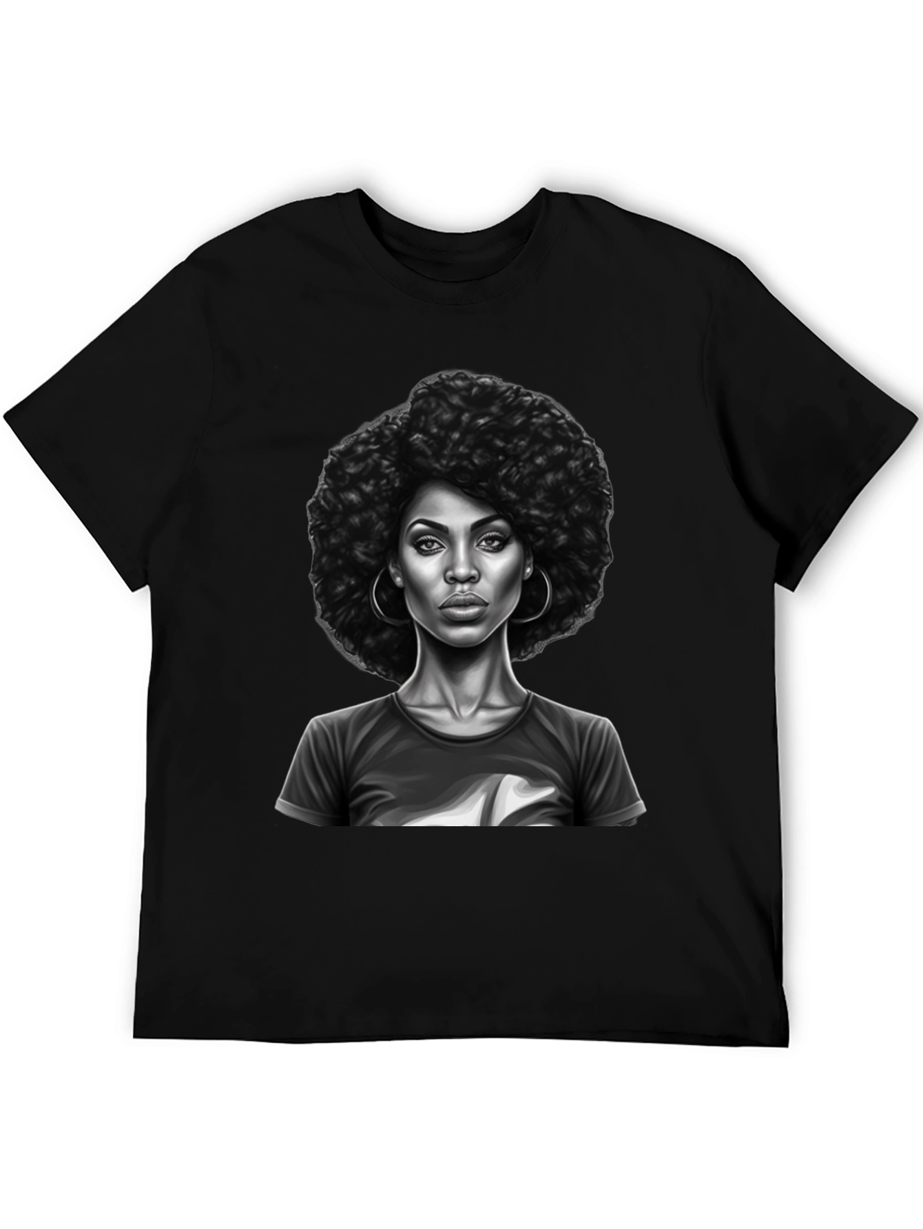 Afro Woman Graphic Print Black T-Shirt
